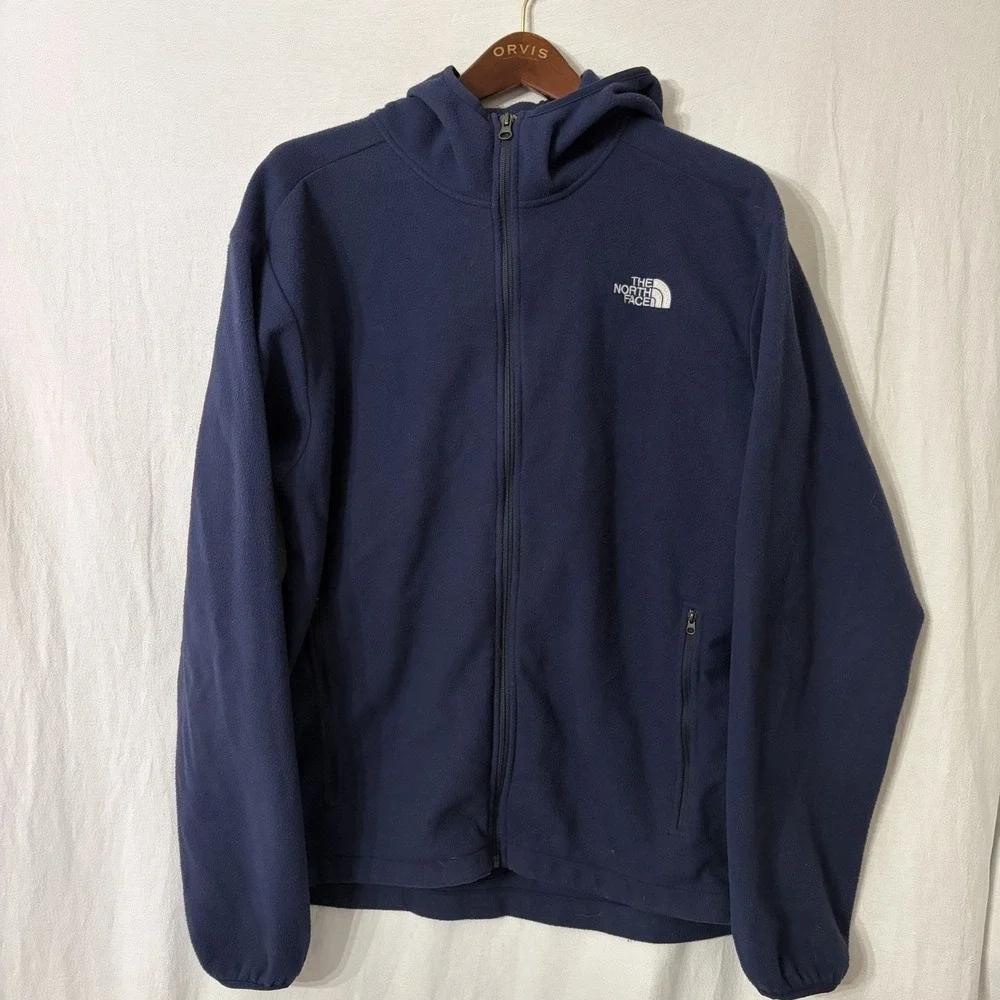 The North Face Men's Long Sleeve Full Zip Fleece Jacket XL Blue Zip Pockets Hood